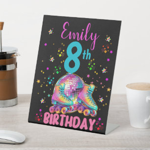 Skate Roller Disco Birthday Girl Matching Pedestal Sign