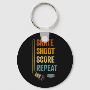 Skate Shoot Score Repeat Bold Hockey Fan Motivatio Key Ring
