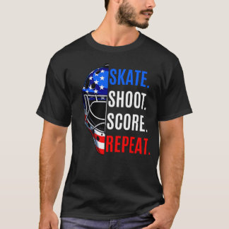 Skate Shoot Score Repeat Hockey 4th of July T-Shirt
