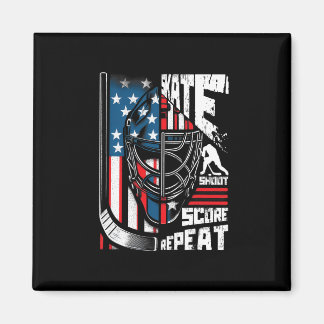 Skate Shoot Score Repeat Ice Hockey American Flag Magnet