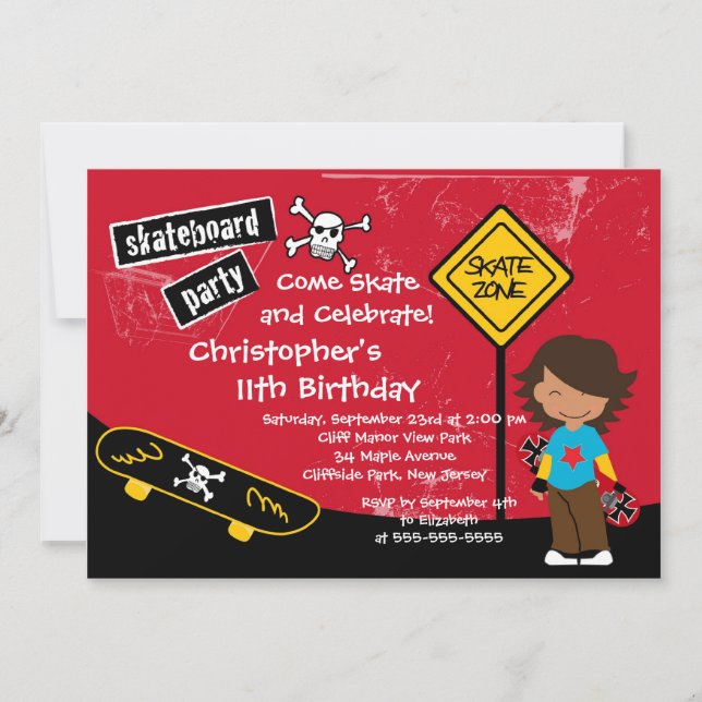 Skate Skateboard Party Birthday Invitations (Front)