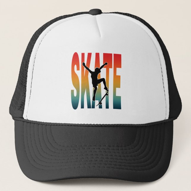 Skate Skateboarding Silhouette Trucker Hat (Front)