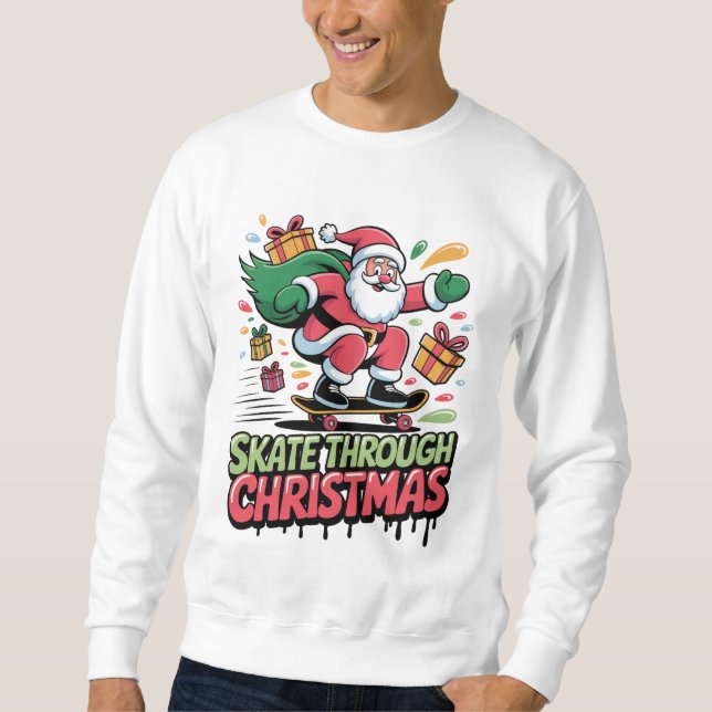 Skate Through Christmas — Skateboard Santa Tee (Front)