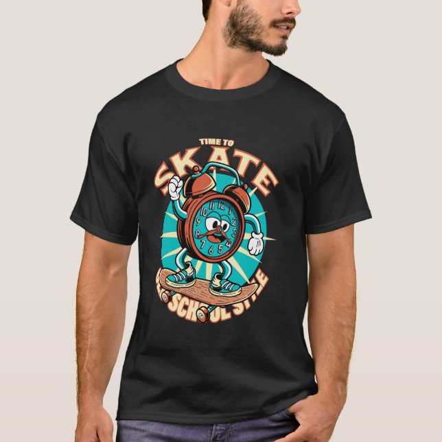 Skate time. Skateboarding cartoon clock. T-Shirt (Front)