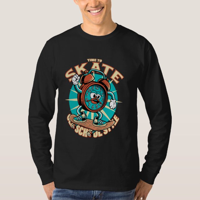 Skate time. Skateboarding cartoon clock. T-Shirt (Front)