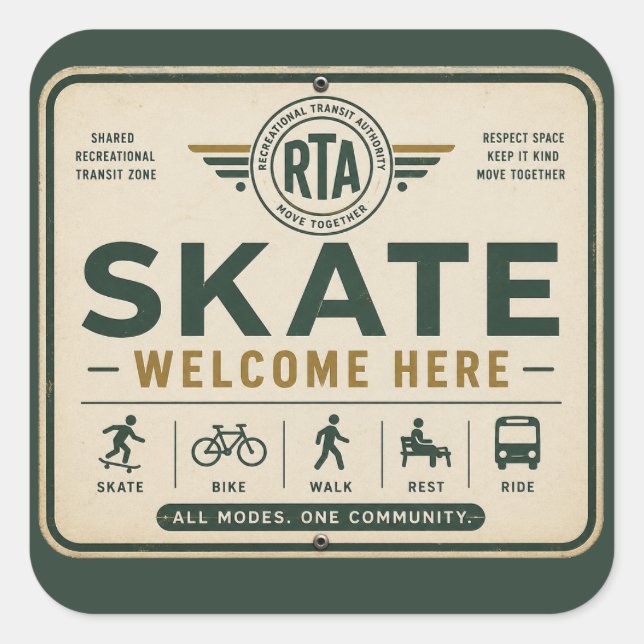 Skate Welcome Here Shared Mobility Sticker (Front)