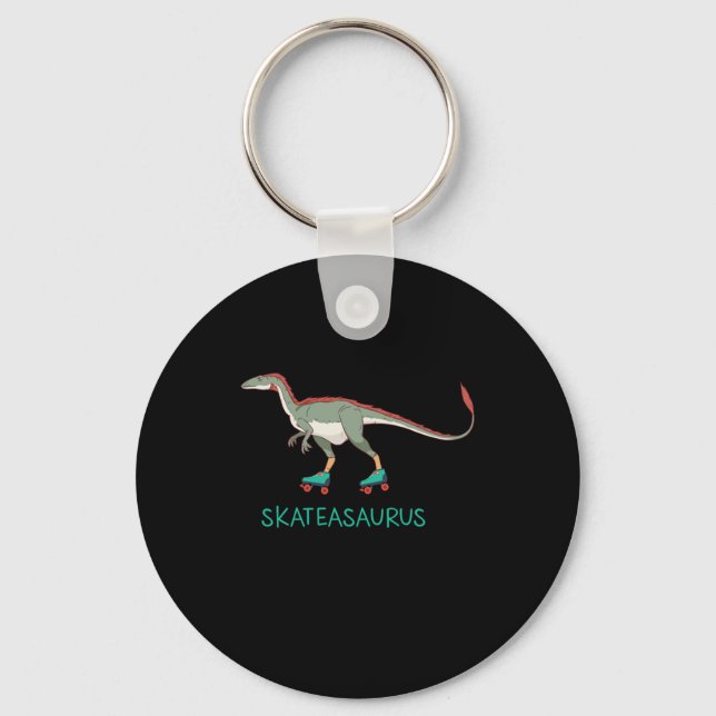 Skateasaurus Dino Inline Skating Rollerblading Gif Key Ring (Front)