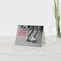 Skateboard B&W Birthday Card – Custom Name