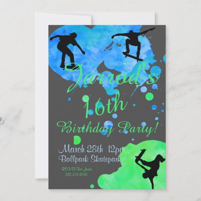 Skateboard Birthday  Invitation (Front)