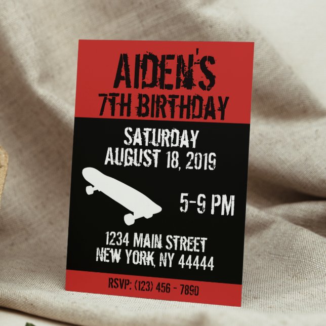 Skateboard Birthday Invitation, Skate board, teen Invitation (Creator Uploaded)