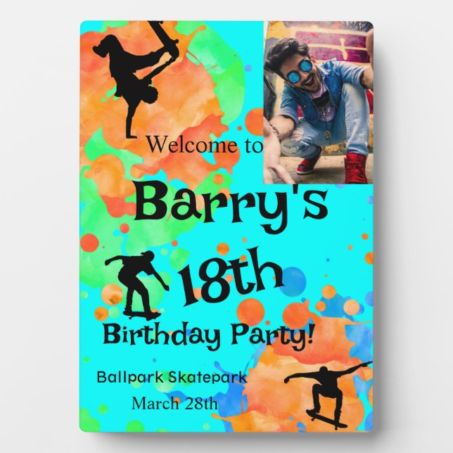 Skateboard Birthday  Party  Photo  Plaque (Front)