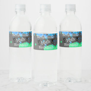 Skateboard Birthday Water Bottle Label