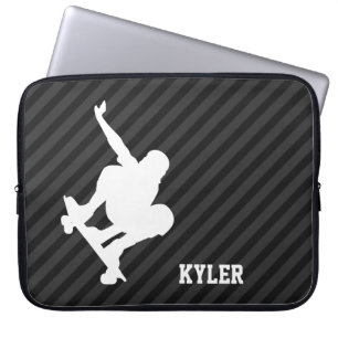 Skateboard; Black & Dark Grey Stripes Laptop Sleeve