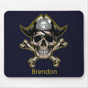 Skateboard Black Pirate Flag Cross Bones  Mouse Pad