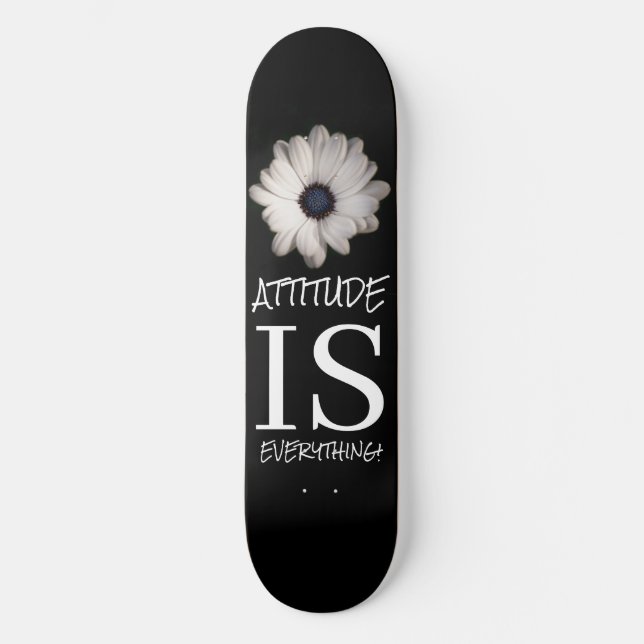 Skateboard Black White FLOWER POSTIVE WORDS (Front)