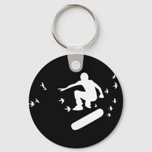 skateboard. board with birds. key ring