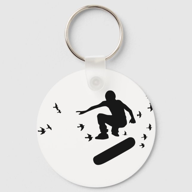 skateboard. board with birds. key ring (Front)