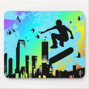 skateboard. board with birds. mouse pad