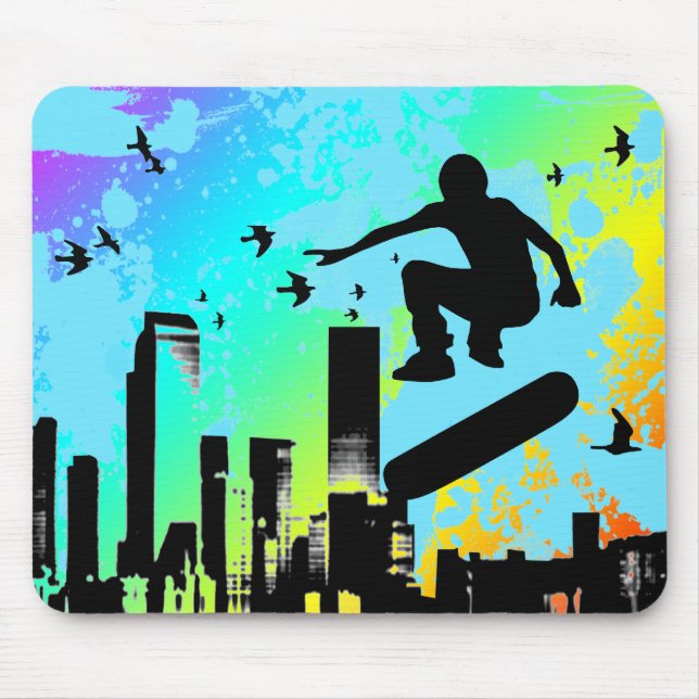 skateboard. board with birds. mouse pad (Front)