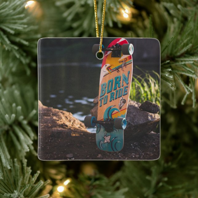 Skateboard Born To Ride Ceramic Ornament (Tree)