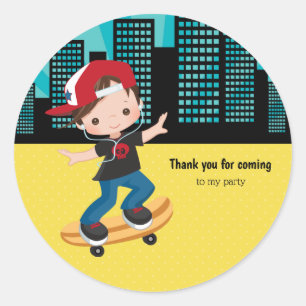 Skateboard boy - choose your background colour classic round sticker