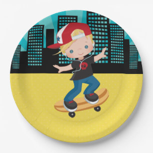 Skateboard boy - choose your background colour paper plate