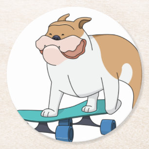 skateboard bulldog round paper coaster