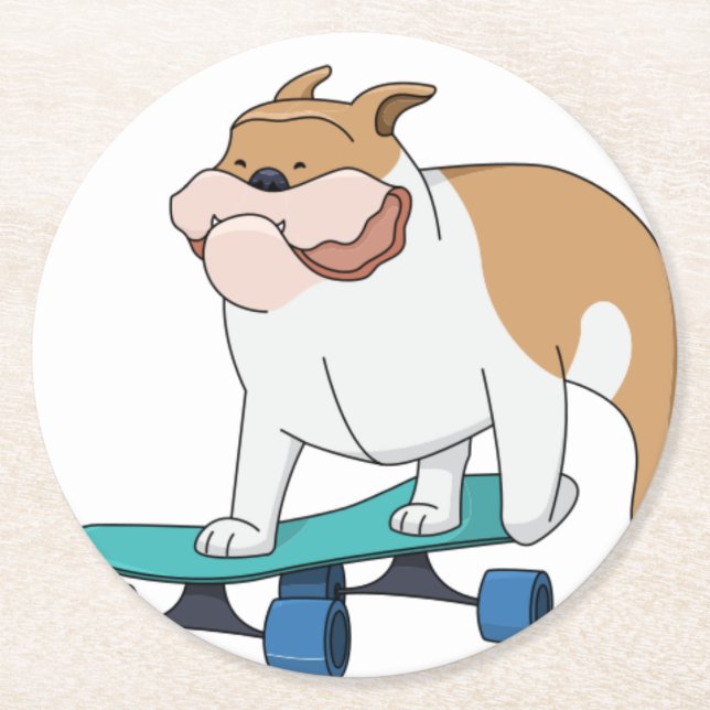 skateboard bulldog round paper coaster (Front)