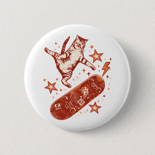 Skateboard Cat Y2K 90s Style 6 Cm Round Badge