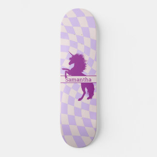 Skateboard Chequerboard Purple Unicorn 