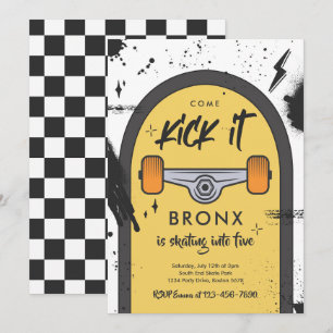 Skateboard Come Kick It Urban Sport Birthday Party Invitation