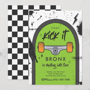 Skateboard Come Kick It Urban Sport Birthday Party Invitation