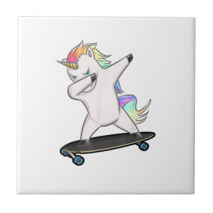 Skateboard Dabbing Unicorn Women Men Kids T-Shirt Tile