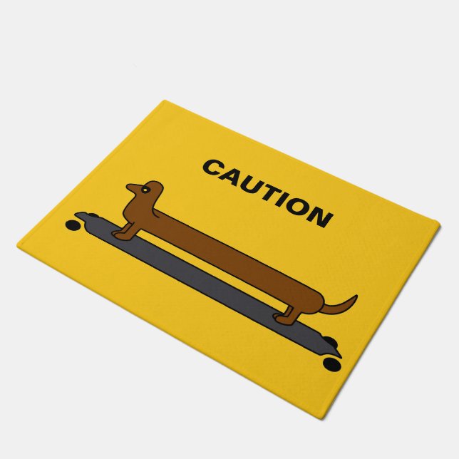 Skateboard dachshund dog door mat (Angled)