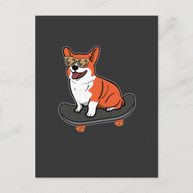 Skateboard Dog Corgi Sunglasses Skater Puppy Postcard (Front)