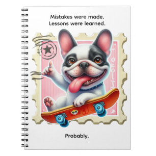 Skateboard dog on a stamp notebook