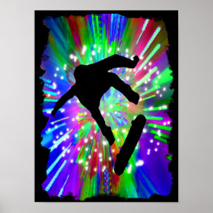 Skateboard Flip Out in Fireworks Poster