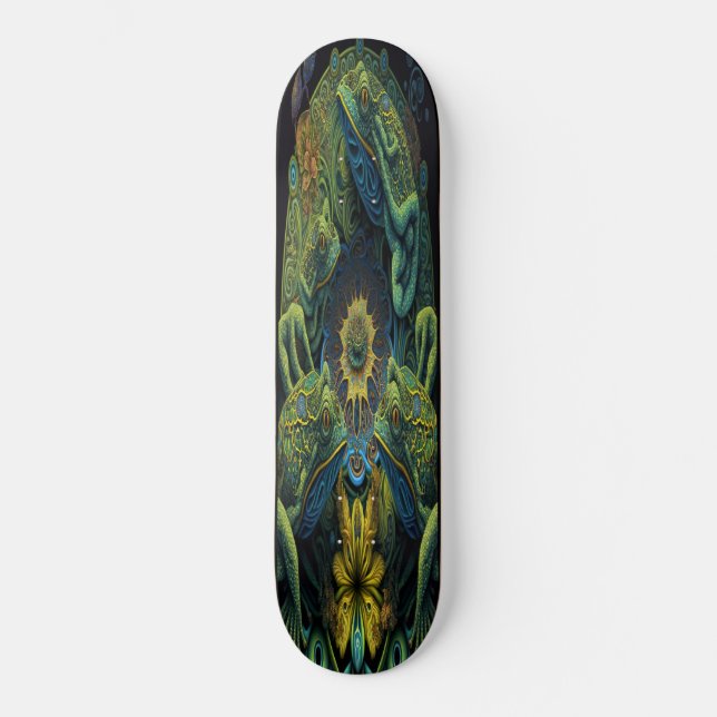 Skateboard Girly 3 Green Artistic Frogs (Front)