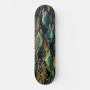 Skateboard Girly Cute Blue Gold Artistic Frogs