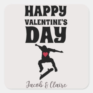 skateboard, Happy valentines day personalise name Square Sticker