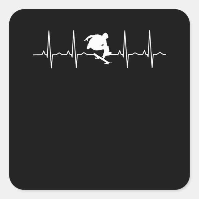 Skateboard Heartbeat Square Sticker (Front)