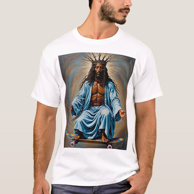 Skateboard Jesus Funny Religious Art Urban Streetw T-Shirt (Front)