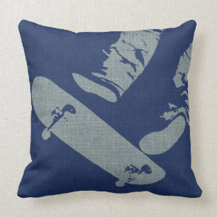 Skateboard Jump - Navy Blue Throw Pillow