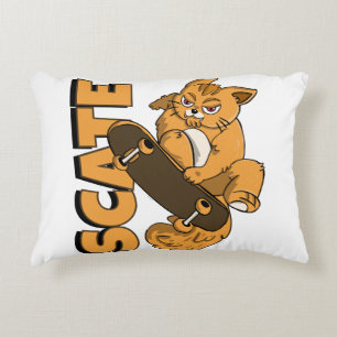  Skateboard Kitty – Orange Cat in Action Decorative Cushion