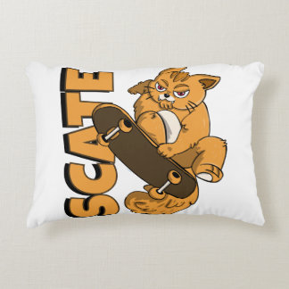  Skateboard Kitty – Orange Cat in Action Decorative Cushion