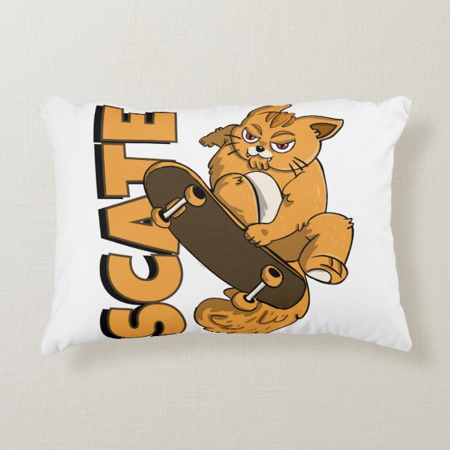  Skateboard Kitty – Orange Cat in Action Decorative Cushion (Front)