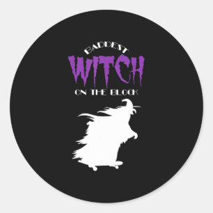 Skateboard lover - baddest witch - halloween classic round sticker