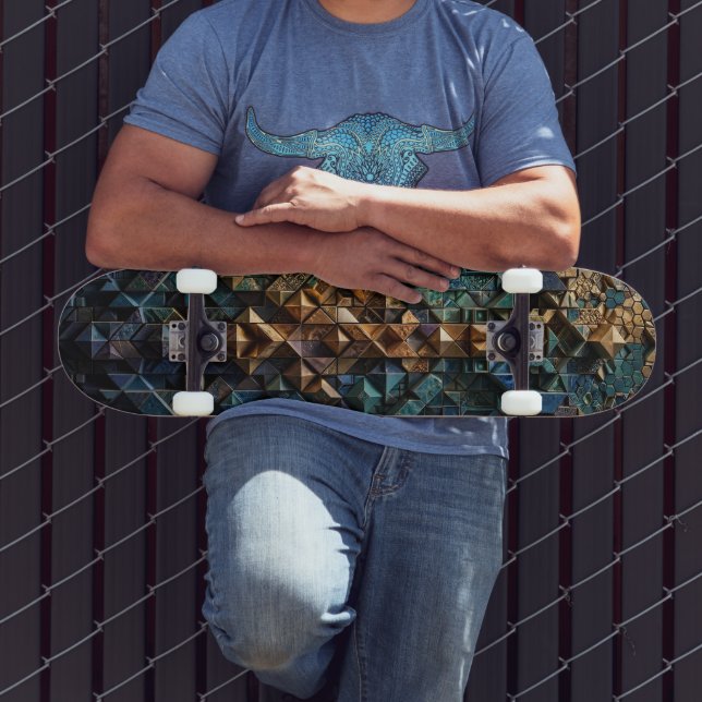 Skateboard - Luxury Blue Mosaic Art Deck (Outdoor 3)