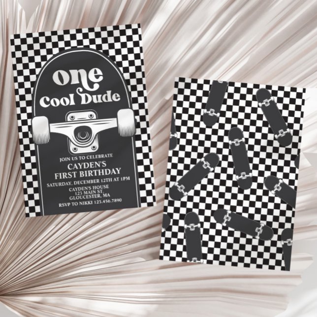 Skateboard One Cool Dude 1st Birthday Invitation (Creator Uploaded)