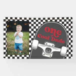Skateboard One Cool Dude Birthday Photo  Banner